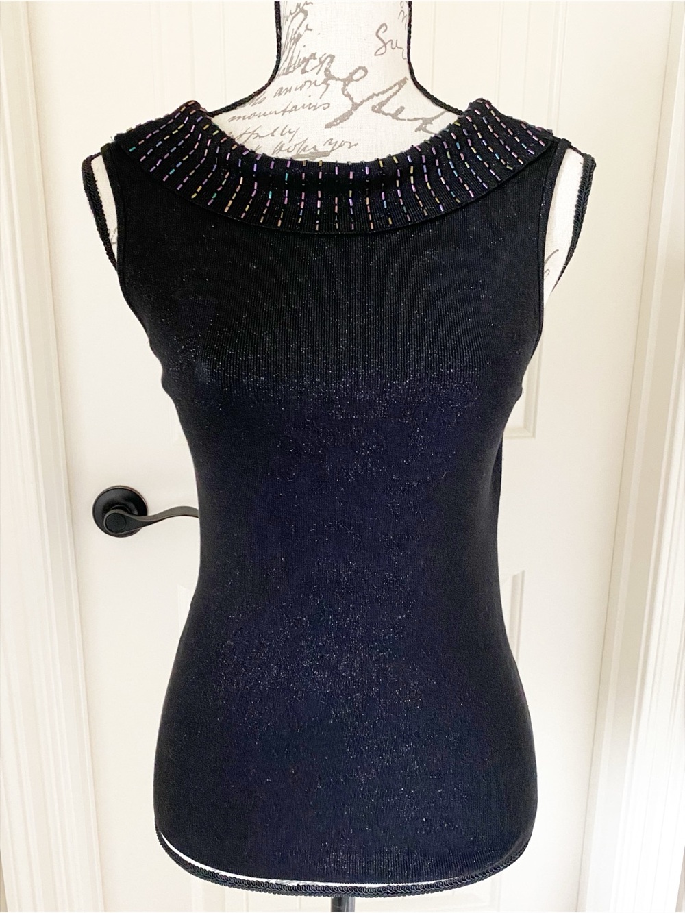 CACHE Black Knit Fabric Panel With Cowl Neckline Plunging Back